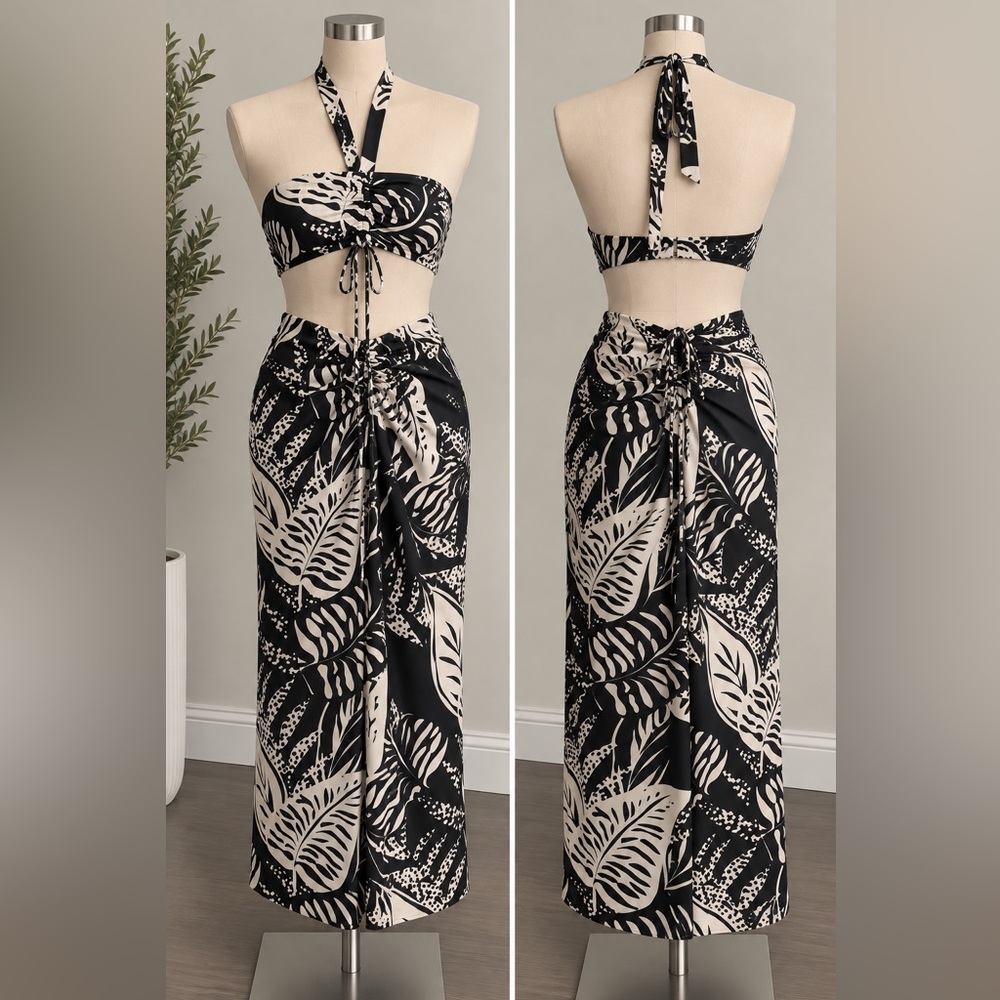 Future Collective Women’s Black & Cream Printed Top and Matching Skirt